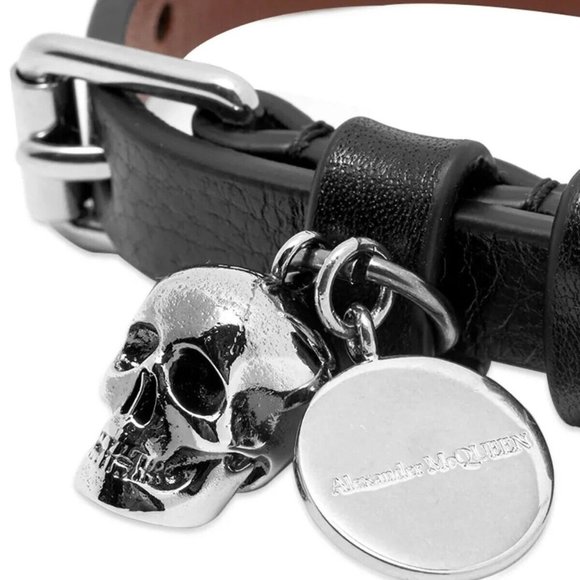 ALEXANDER McQUEEN 'Stud Single Wrap Skull Bracelet' Blk/Silver Made in ITALY NWT - Picture 14 of 16